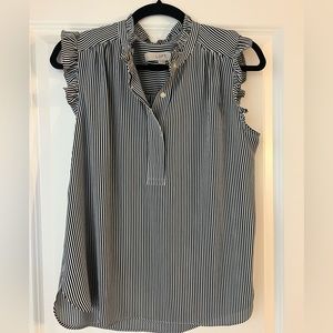 Blue and white ruffle blouse from Loft